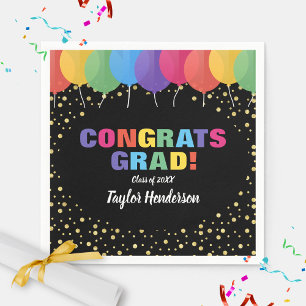 Congrats Grad Balloons Gold Confetti Graduation Napkin
