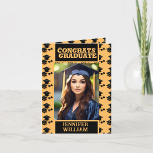  Congrats Grad black and yellow Photo Graduation  Card