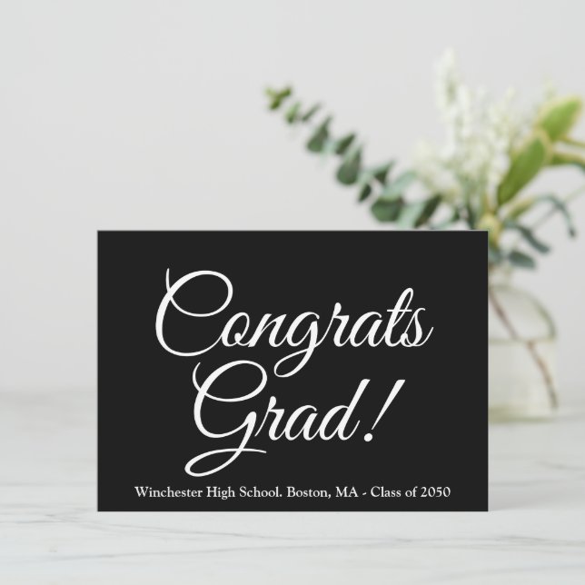 Congrats grad black elegant school class year card (Standing Front)