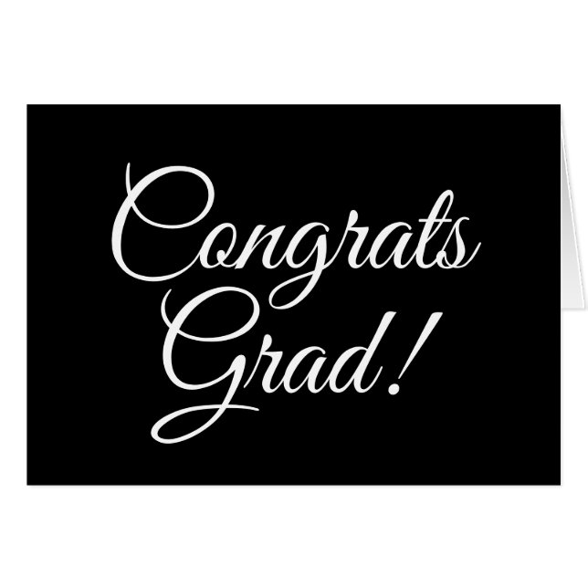 Congrats Grad black elegant script class year card (Front Horizontal)