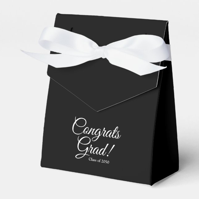Congrats grad black elegant script class year favour box (Front Side)