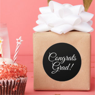 Congrats grad black elegant script graduation classic round sticker