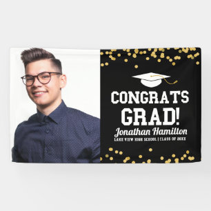 Congrats Grad Black Gold Grad Party Photo Banner