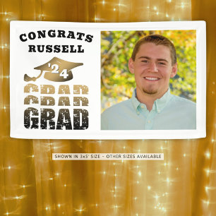 Congrats Grad Black Gold Typography Photo Banner