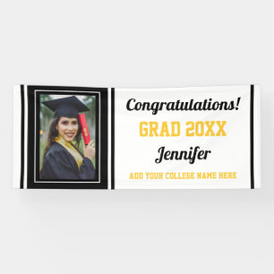 Congrats Grad  Black Gold White Photo Graduation Banner