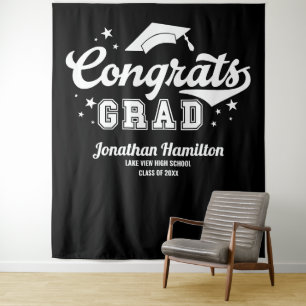 Congrats Grad Black Graduation Party Backdrop Tapestry