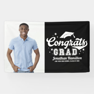 Congrats Grad Black Graduation Party Photo Banner