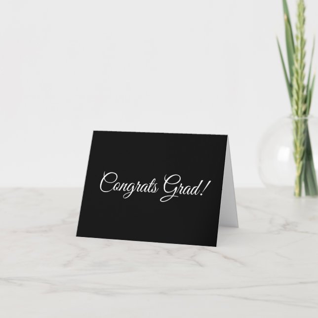 Congrats grad black script simple elegant card (Front)