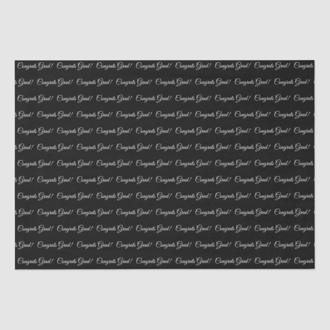 Congrats grad black white elegant script pattern tissue paper (Front)