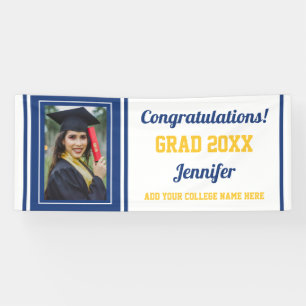 Congrats Grad  Blue Gold White Photo Graduation Banner