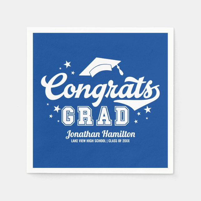 Congrats Grad Blue Graduation Party  Napkin (Front)