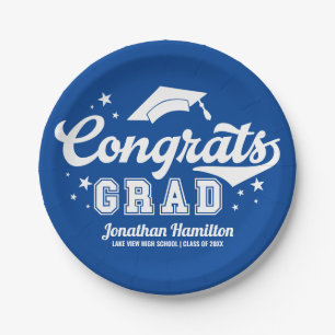 Congrats Grad Blue Graduation Party  Paper Plate