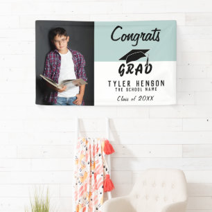 Congrats Grad Blue Photo Graduation Party Banner