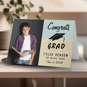 Congrats Grad Blue Rustic Photo Graduation Card