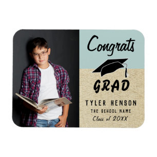 Congrats Grad Blue Rustic Photo Graduation  Magnet
