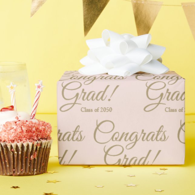 Congrats grad blush pink custom script class year wrapping paper (Birthday Party)