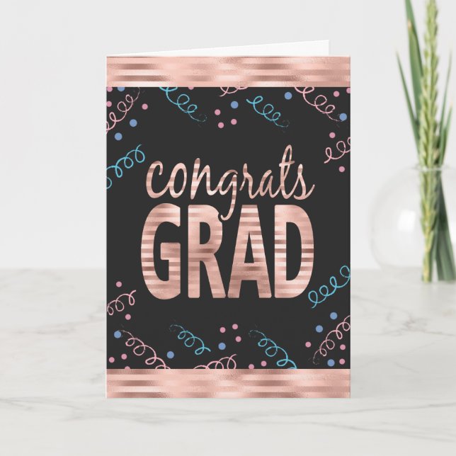 Congrats Grad Blush Rose Faux Foil and Confetti Card (Front)
