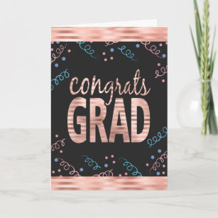 Congrats Grad Blush Rose Faux Foil and Confetti Card