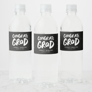 Congrats grad bold black white graduation party water bottle label