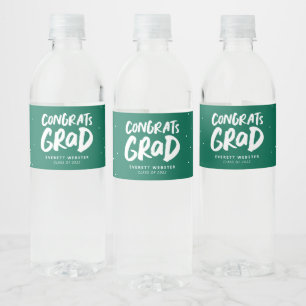 Congrats grad bold green personalised graduation water bottle label