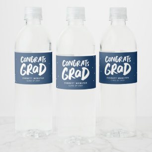 Congrats grad bold navy personalised graduation water bottle label