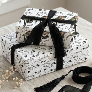 Congrats Grad Cap Photo Personalised Class of 2026 Wrapping Paper Sheet