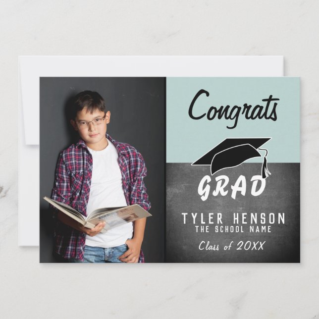 Congrats Grad Chalkboard Photo Graduation Card (Front)