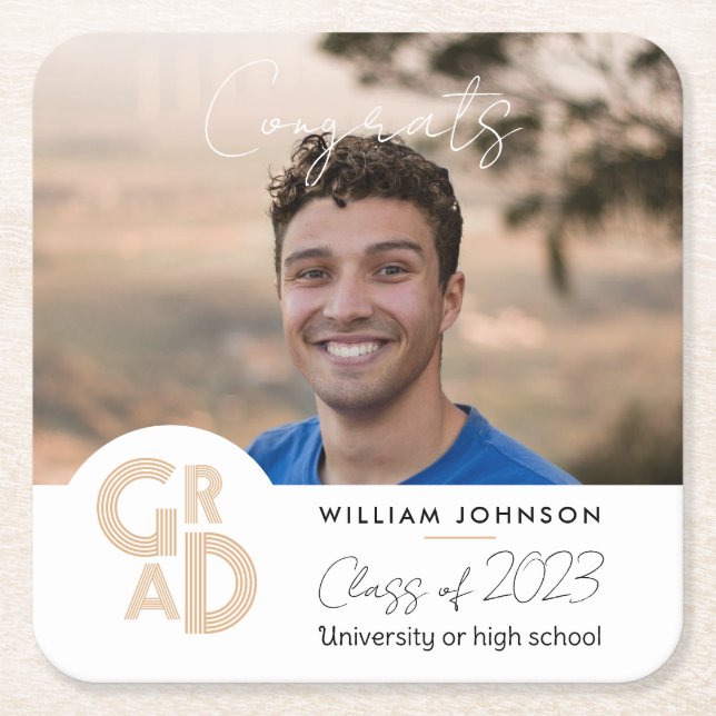 Congrats Grad Class of 2023 Square Paper Coaster (Front)