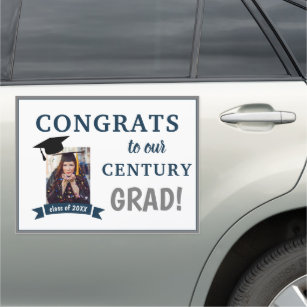 Congrats Grad Custom Car Magnet Navy Blue Gray