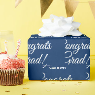 Congrats grad custom class year script blue wrapping paper