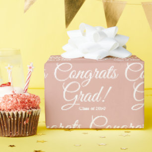 Congrats grad custom class year script dusty pink wrapping paper