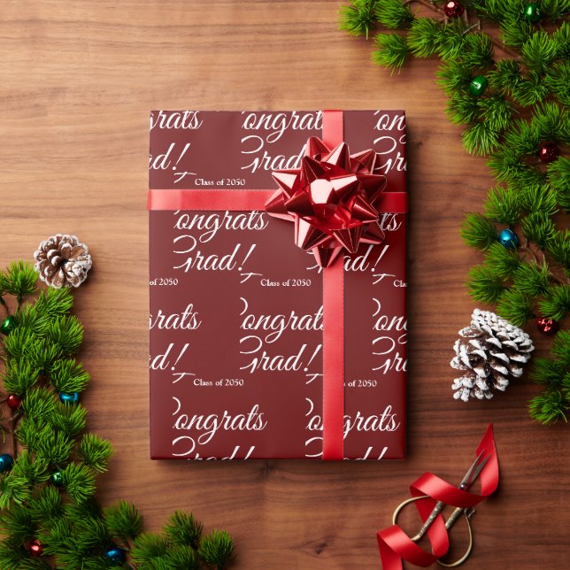 Congrats grad custom class year script maroon wine wrapping paper (Holiday Gift)