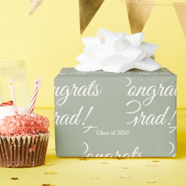 Congrats grad custom class year script sage green wrapping paper (Birthday Party)