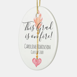 Congrats Grad Elegant Modern Pink Heart Arrow Ceramic Tree Decoration
