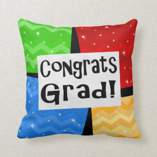 Congrats Grad Festive Multicolor Graduation Party Cushion