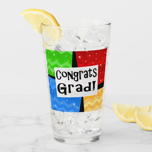 Congrats Grad Festive Multicolor Graduation Party Glass (Front Ice)