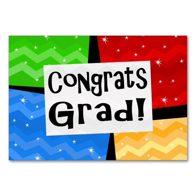 Congrats Grad Festive Multicolor Graduation Party Table Number (Front)