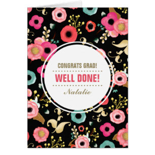 Congrats Grad. Floral Pattern Custom Card
