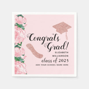Congrats Grad Floral Pink Class 2025 Graduation Napkin