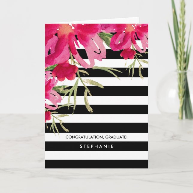 Congrats Grad. Floral | Stripe Pattern Card (Front)