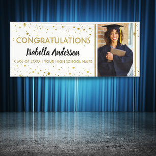 Congrats Grad Gold Confetti Photo Graduation 2025 Banner