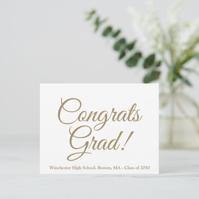 Congrats grad gold school class year elegant postcard (Standing Front)