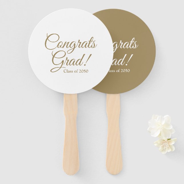 Congrats Grad gold script class year elegant Hand Fan (Front and Back)