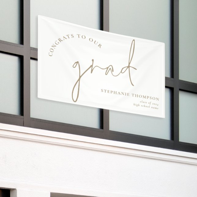 Congrats Grad Gold Script Graduation Announcement  Banner (Outside Building)