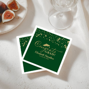Congrats Grad Gold Script Graduation Green Napkin