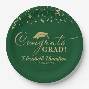 Congrats Grad Gold Script Graduation Party Green Paper Plate