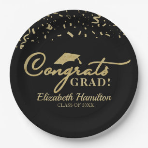 Congrats Grad Gold Script Graduation Party Paper Plate