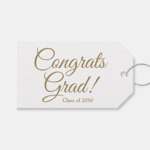 Congrats grad gold white custom script class year gift tags