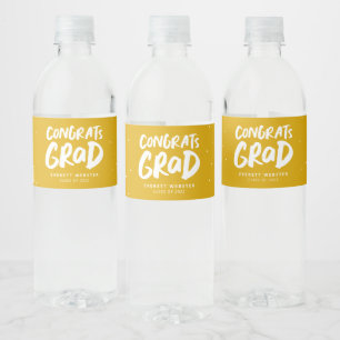 Congrats grad gold yellow personalised graduation water bottle label