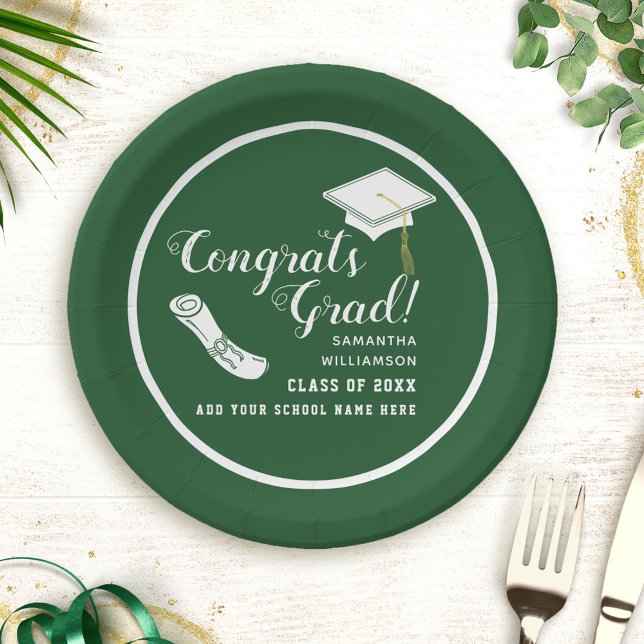 Congrats Grad Green and White Class of 2025 Paper Plate (Creator Uploaded)